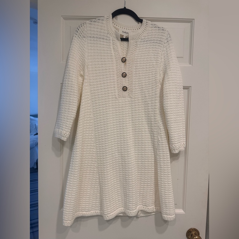 ba&sh Cream Knit sweater dress with Button Accent